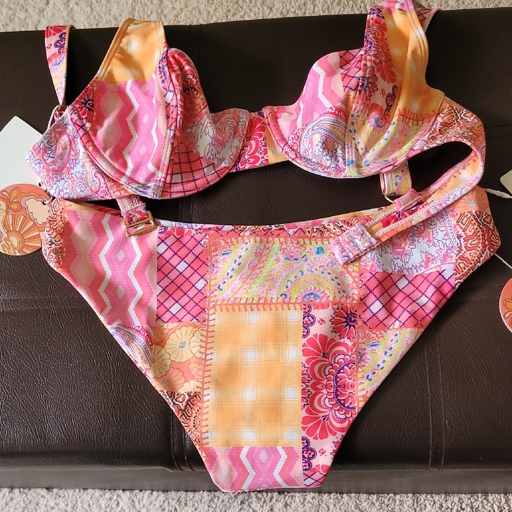 Patchwork Pink Bikini Set - image 1